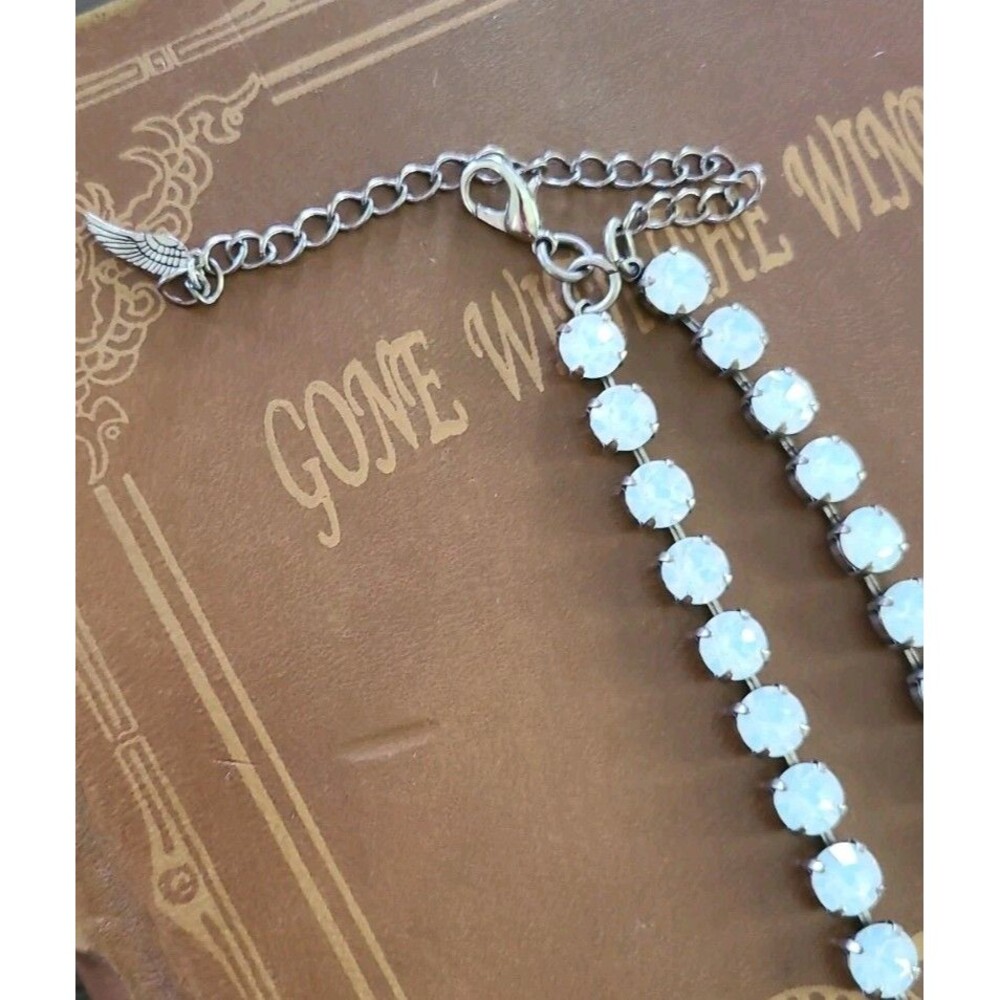 White Iridescent Crystal Rhinestone Choker Necklace & Earring Set Sabika-esque - Picture 3 of 4